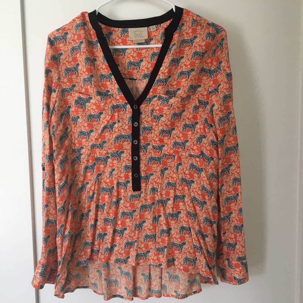Anthropologie tiger print blouse